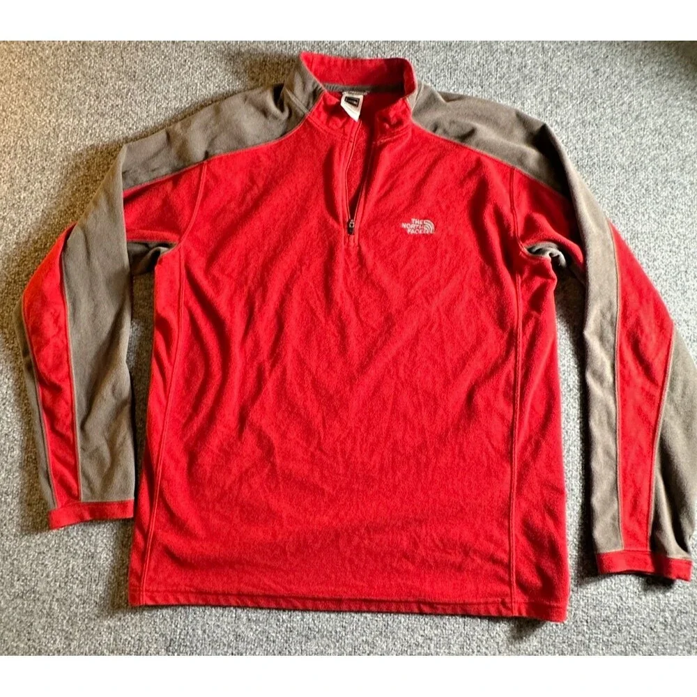 The North Face Mens Red Fleece 1/4 Zip Pullover Sweater L G